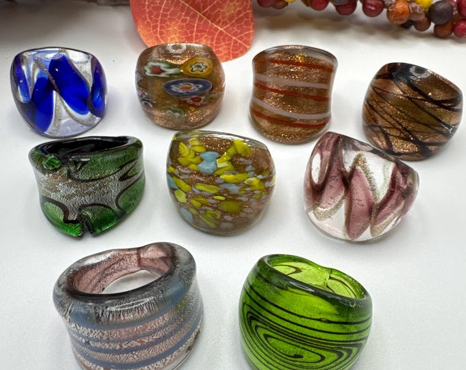 Size 8 - Assorted Glass Rings - Millefiori Glass Rings | Murano Glass Inspired Glass Rings