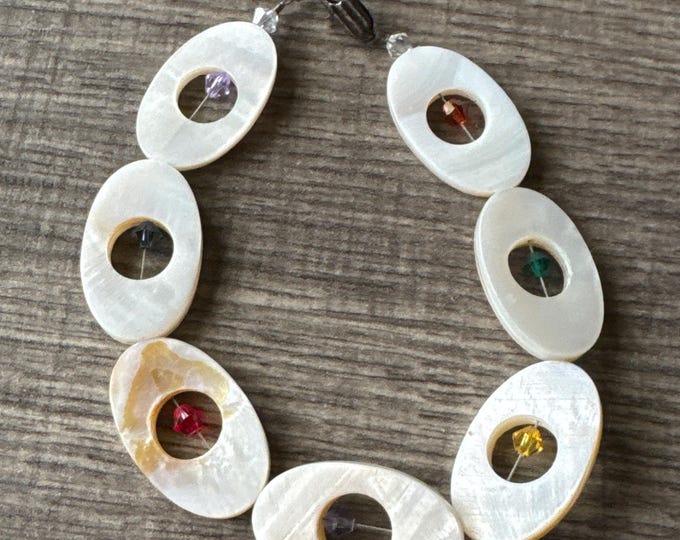 White Shell Bead Bracelet | Swarovski crystals