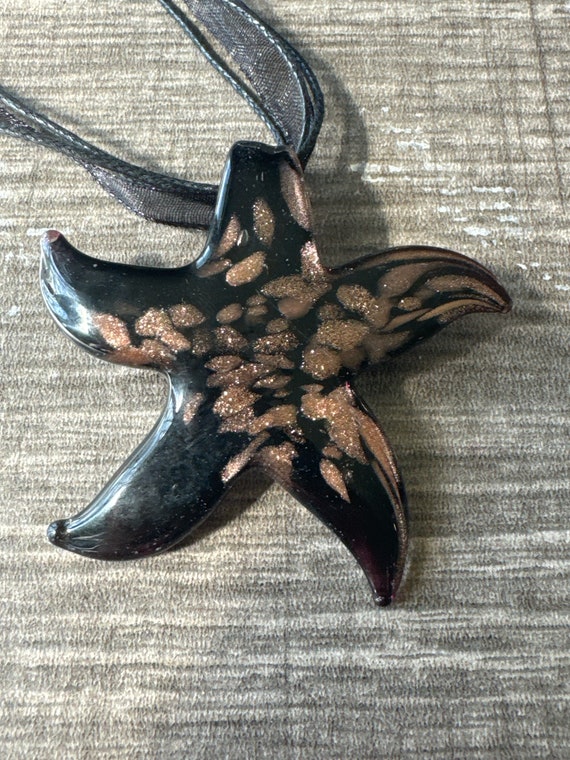 Black/Gold Lampwork Glass Starfish Pendant Necklace**