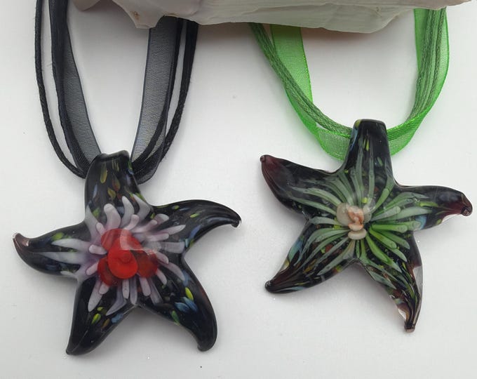 Flower Starfish Pendant Necklace | Murano Inspired Glass Starfish | Starfish Pendant Necklace | Starfish Jewelry