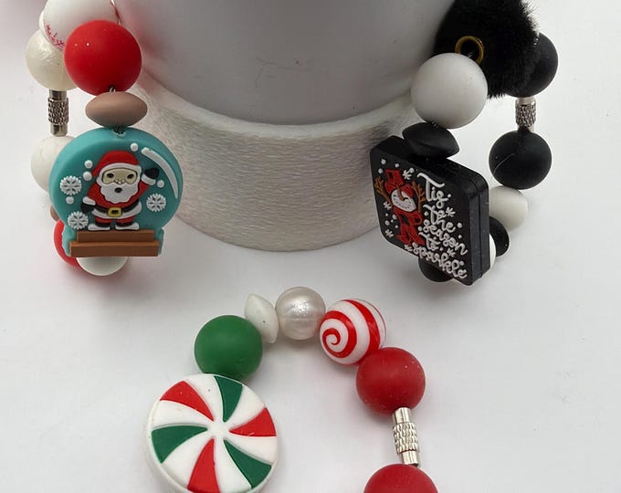 Christmas Themed Tumbler Handle Bracelet | Stanley Cup Accessories | Cup/Tumbler Handle Bracelet