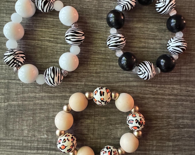 Animal Print Stretch Bracelet | Animal Print Bracelet | Chunky Bead Bracelet