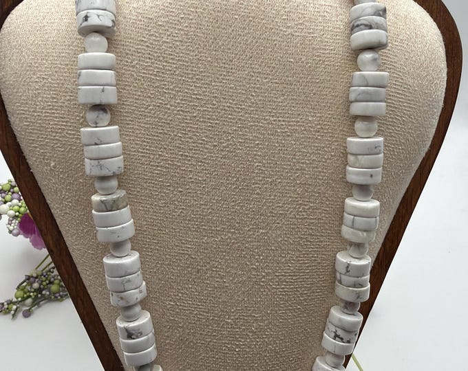 White Howlite Necklace Set | 19” White Howlite Statement Necklace | 10mm White Howlite Heishi Beads