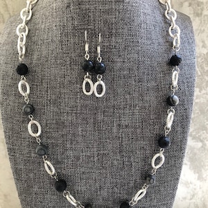 Lava Rock and Black Web Jasper Picasso Jasper Gemstone Necklace and Earring Set