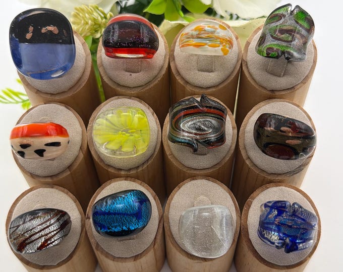 Size 7 1/2 * Lampwork Glass Rings | Assorted Glass Rings | Murano Glass Inspired Glass Rings