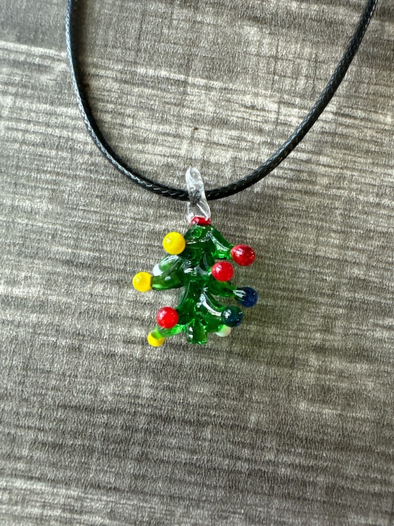 Green 3D Christmas Tree Pendant | Lampwork Glass Christmas Tree | Christmas Pendant Necklace