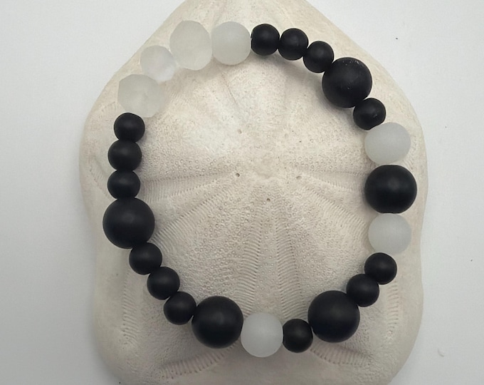 Black Agate gemstones | Stretch Bracelet | Beaded Bracelet | Morse code - Badass | Message in a Bracelet | Quote Bracelet |