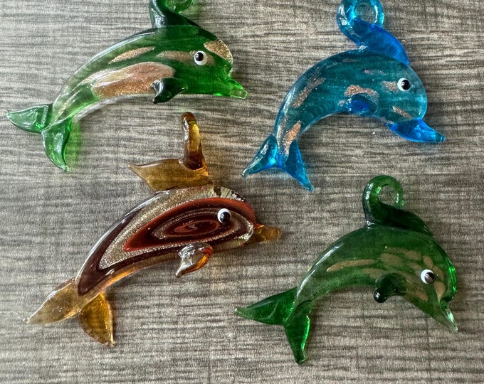 Dolphin Pendant Necklace | Lampwork Glass Dolphin Pendant Necklace