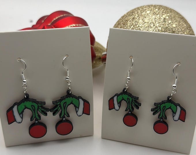 Christmas Grinch Finger/Ornament Earrings | 3D Printed Grinch Earrings | Holiday Earrings | Stocking Stuffers