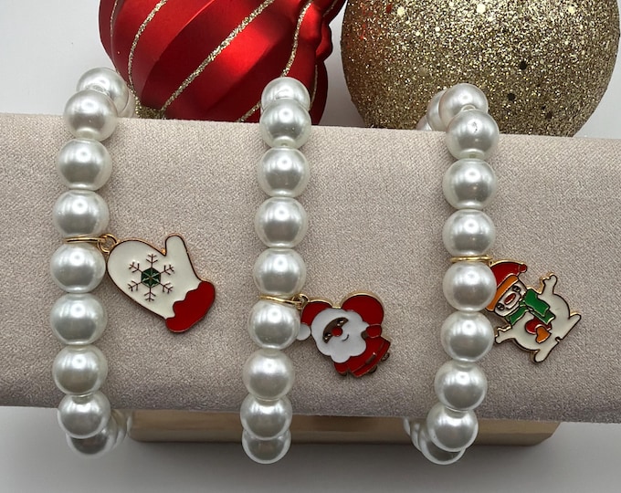 White Pearl & Charm Christmas Bracelet | Christmas Bracelet