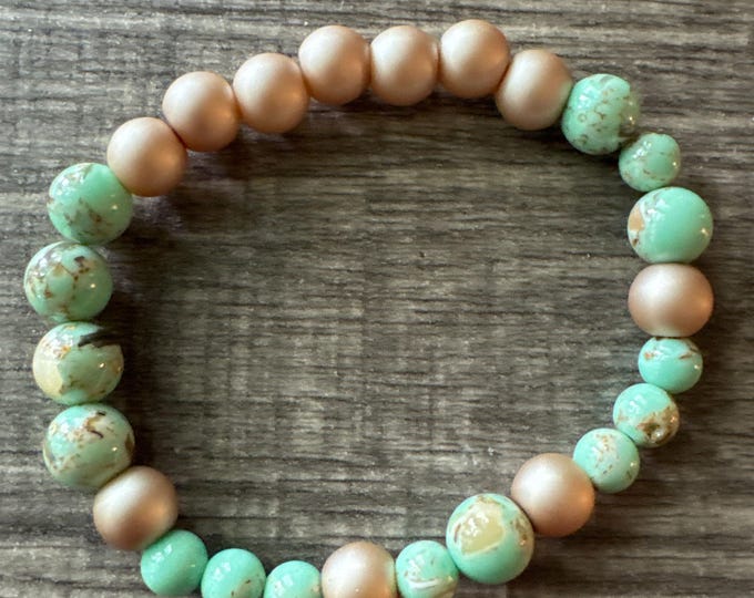 Greenish Blue Howlite Stretch Bracelet | Beaded Bracelet | Morse code - Honor | Message in a Bracelet | Quote Bracelet