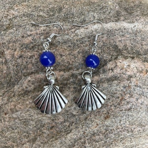 Blue Bead & Sea Shell Earrings