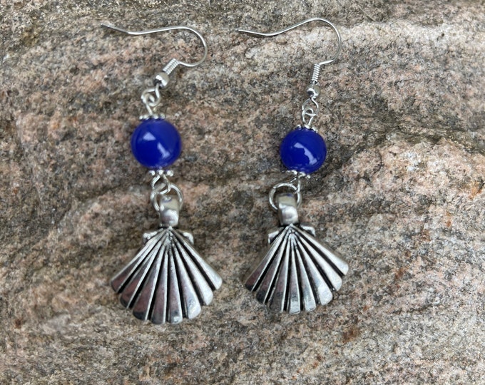 Blue Bead & Sea Shell Earrings