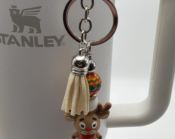 Reindeer Tumbler Handle Bracelet | Stanley Cup Accessories | Cup Handle Bracelet | Reindeer Straw Charm/Purse Charm