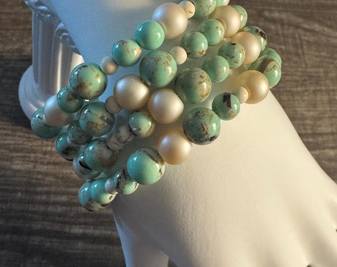 Green Jasper Bead Memory Wire Bracelet | Jasper Bead Bracelet