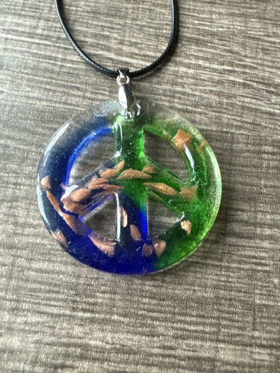 Peace Sign Lampwork Pendant Necklace
