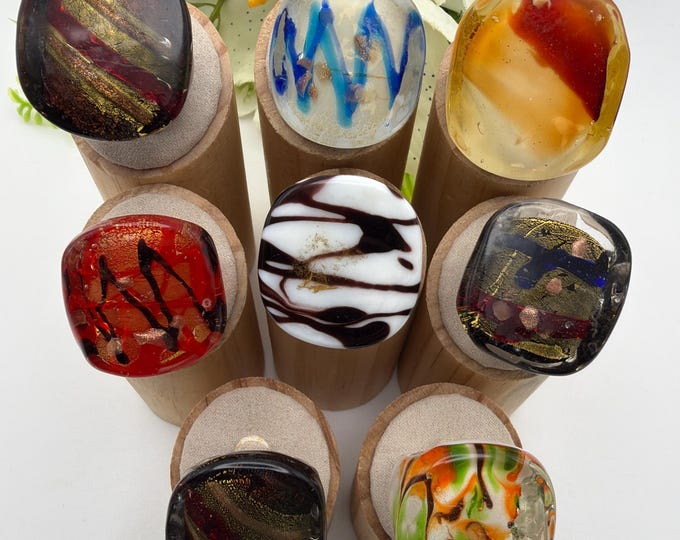 SIZE 7 3/4: Chunky Glass Rings | Statement Rings | Lampwork Glass Rings | Assorted Glass Rings | Murano Glass Inspired Glass Rings