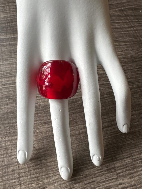 Red/Clear/Gold Glass Ring | Murano Glass Ring | Lampwork Glass Ring
