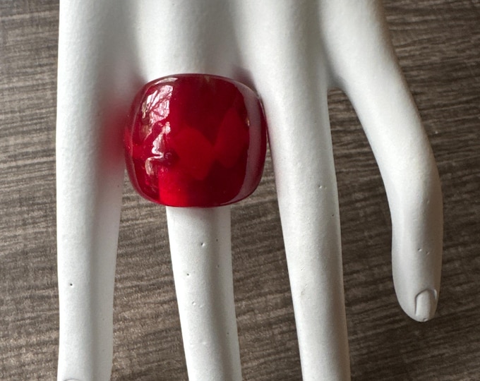 Red/Clear/Gold Glass Ring | Murano Glass Ring | Lampwork Glass Ring