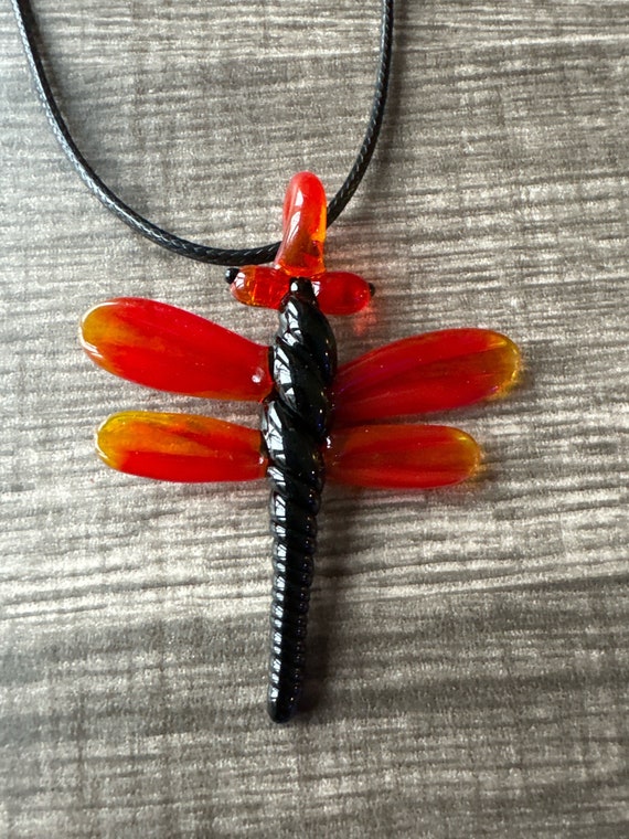 Red Dragonfly Pendant | Lampwork Glass Dragonfly Pendant Necklace