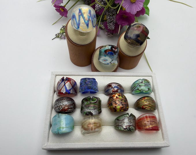 Size 8 - Lampwork Glass Rings | Assorted Glass Rings | Murano Glass Inspired Glass Rings