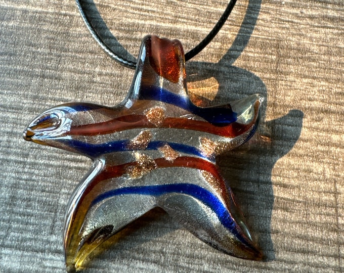 Glass Starfish Pendant | Lampwork Glass Starfish | Starfish Pendant Necklace