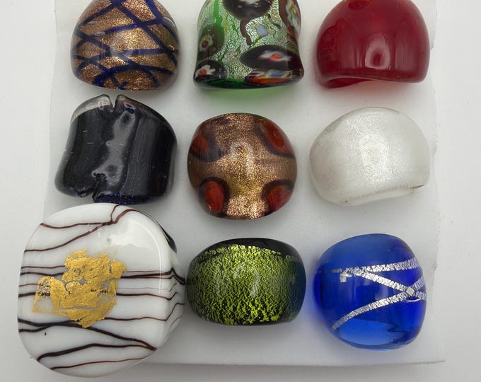 Size 8 - Assorted Glass Rings - Millefiori Glass Rings | Murano Glass Inspired Glass Rings