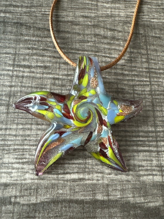 Purple/Yellow Starfish Pendant | LampWork Glass Starfish | Starfish Pendant Necklace