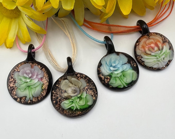 Flower Pendant Necklace | 3D Flower Pendant | Murano Inspired Glass Flower Necklace | Lampwork Glass Flower Pendant