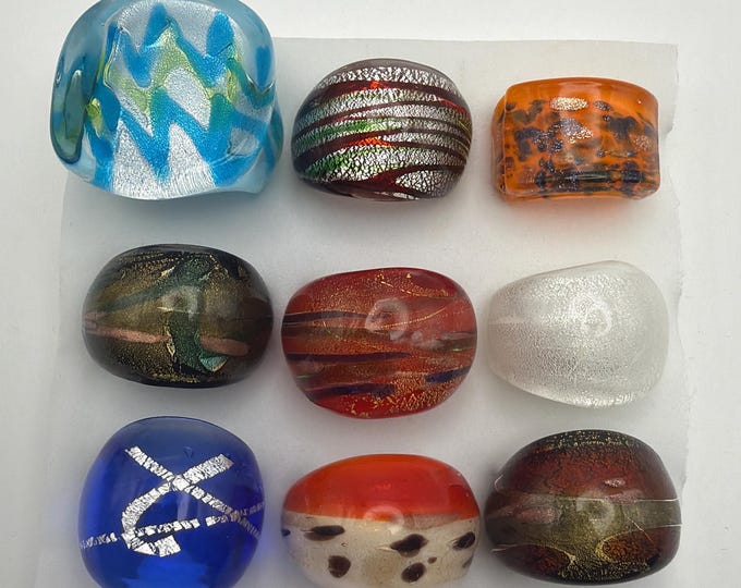 Size 8 - Assorted Glass Rings - Millefiori Glass Rings | Murano Glass Inspired Glass Rings