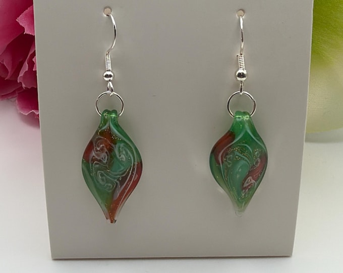 Glass Leaf Earrings | Murano Inspired Glass Leaf Earrings