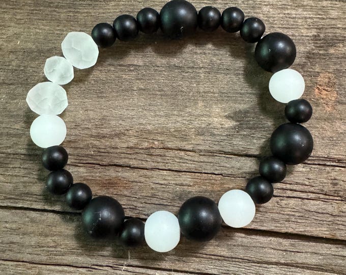 Black Agate gemstones | Stretch Bracelet | Beaded Bracelet | Morse code - Badass | Message in a Bracelet | Quote Bracelet |