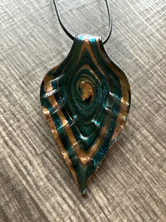 Green/Gold Leaf Pendant | Glass Leaf Pendant Necklace