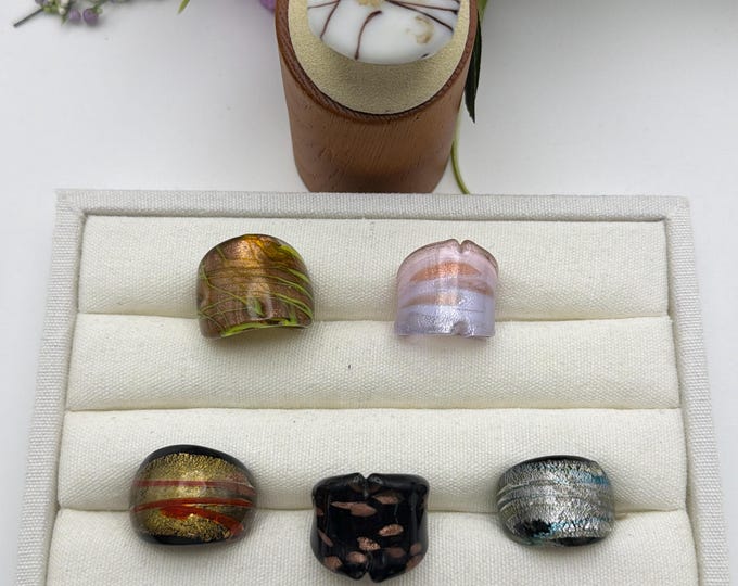 Size 8 - Assorted Glass Rings - Millefiori Glass Rings | Murano Glass Inspired Glass Rings