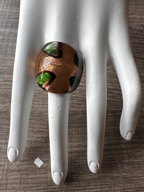 Gold/Green Glass Ring | Murano Glass Ring | LampWork Statement Ring