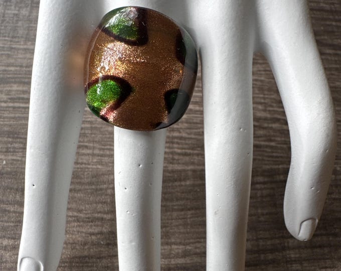 Gold/Green Glass Ring | Murano Glass Ring | LampWork Statement Ring