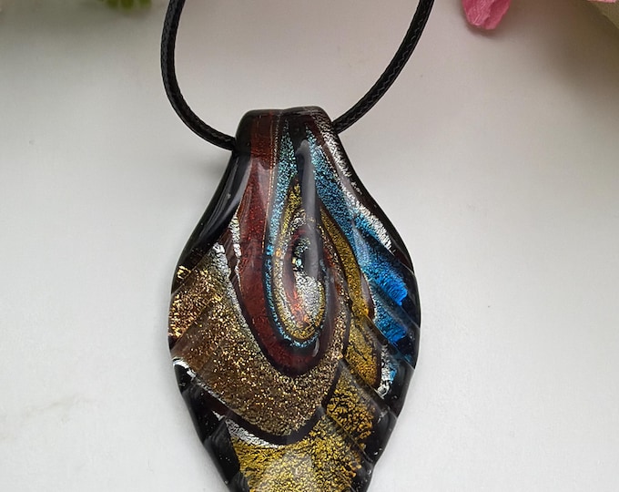 Murano Inspired Glass Leaf Pendant | Multi-Color Leaf Pendant Necklace | Lampwork Glass Leaf Pendant