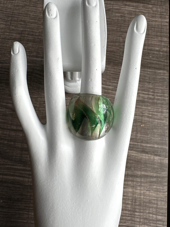 Green/Clear/Gold Glass Ring | Murano Glass Ring