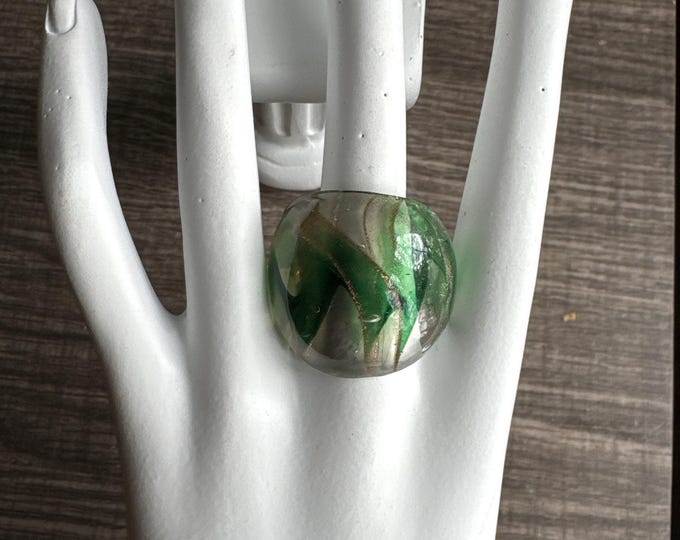 Green/Clear/Gold Glass Ring | Murano Glass Ring
