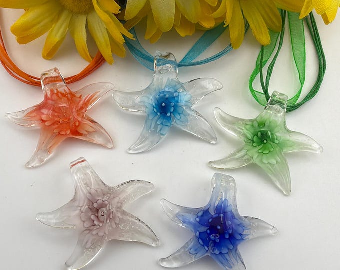 Luminous Flower Glass Starfish | Starfish Pendant Necklace | Starfish Jewelry | Glass Starfish Pendant