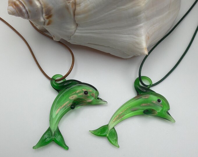 Dolphin Pendant Necklace | Lampwork Glass Dolphin Pendant Necklace