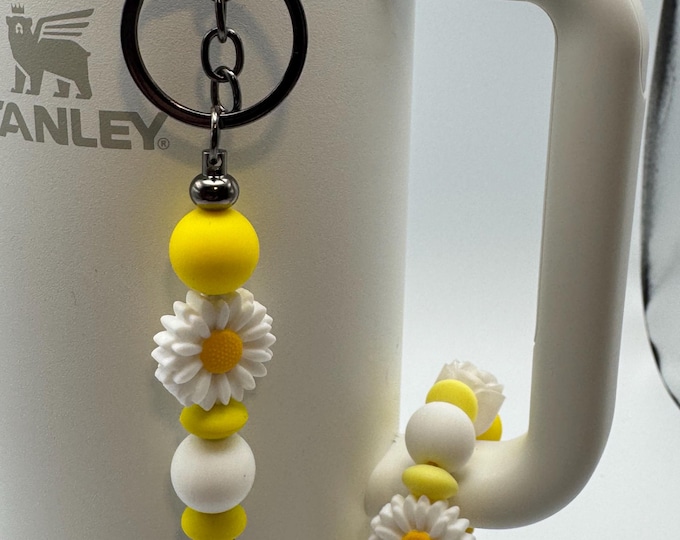 White Flower Tumbler Set | Stanley Cup Accessories | Cup Handle Bracelet | White Flower Charm
