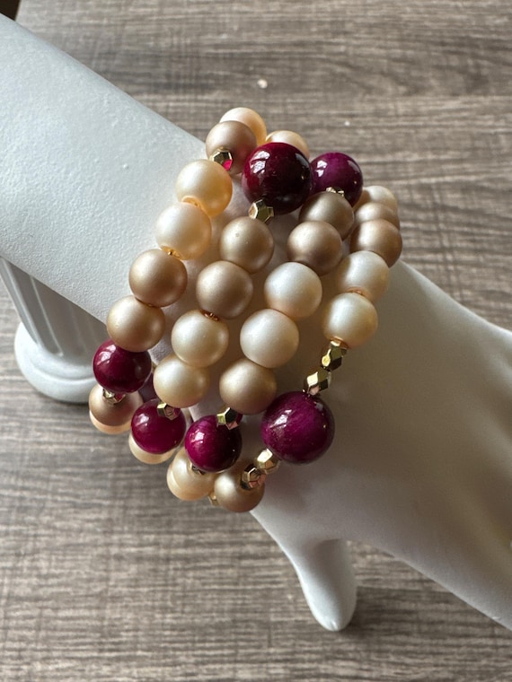 Red Tiger Eye & Pearl Bead Memory Wire Bracelet | Tiger Eye Bracelet | Memory Wire Bracelet