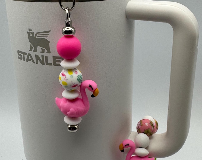 Pink Flamingo Tumbler Handle Bracelet | Stanley Cup Accessories | Cup Handle Bracelet | Pink Flamingo Straw Charm/Purse Charm
