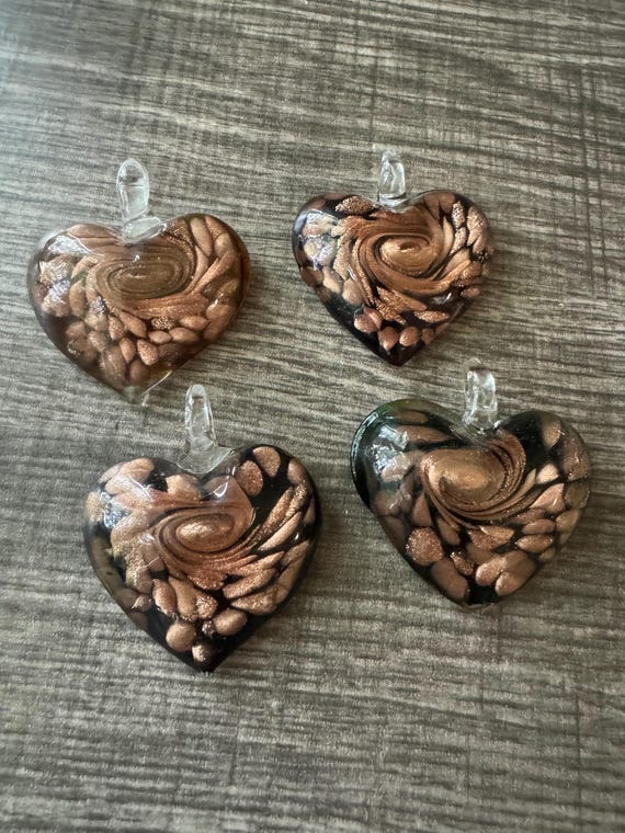 Green/Gold Heart Pendant | Lampwork Glass Heart | Heart Pendant Necklace
