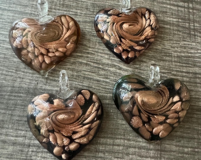 Green/Gold Heart Pendant | Lampwork Glass Heart | Heart Pendant Necklace