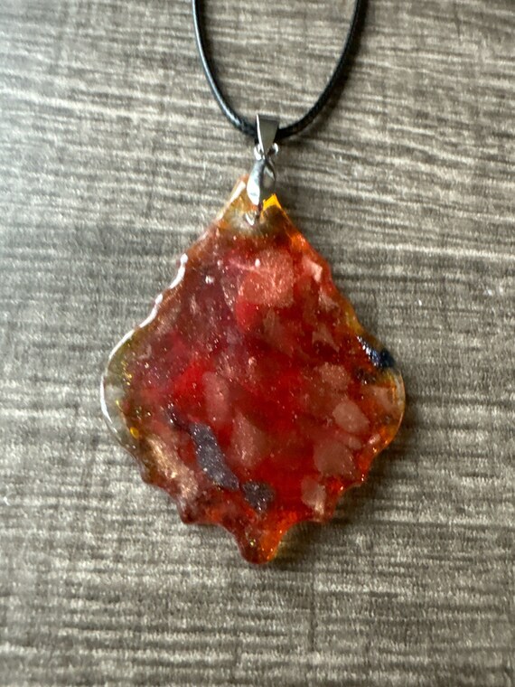 Red Lampwork Glass Pendant Necklace | Red Freeform Pendant Necklace