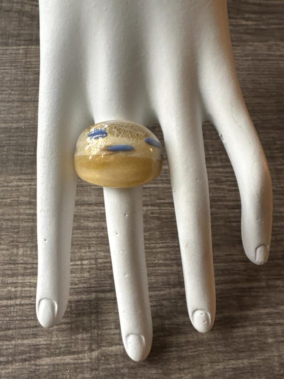 Yellow/White Murano Glass Ring - Size 7 1/4