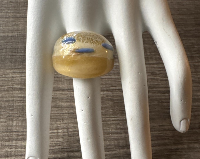 Yellow/White Murano Glass Ring - Size 7 1/4