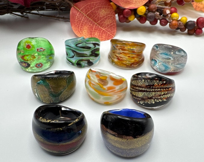 Size 8 - Assorted Glass Rings - Millefiori Glass Rings | Murano Glass Inspired Glass Rings